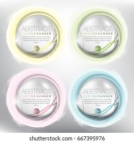 Abstract vector banner set of 4. Round pebble stones with swirl design. Colorful and glossy on the white panel. Vector illustration. Eps10.