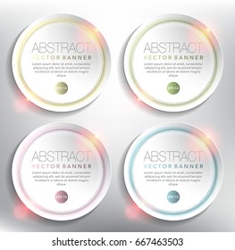 Abstract vector banner set of 4. White paper circles with circular hand-drawn design. Isolated on the white panel. Each item contains space for own text. Vector illustration. Eps10.