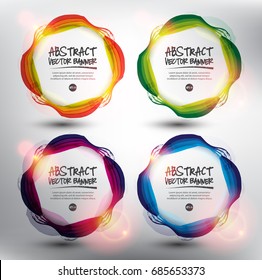 Abstract vector banner set of 4. Colorful vector circle brush strokes. Isolated with realistic light and shadow on the light panel. Each item contains space for own text. Vector illustration. Eps10.