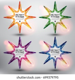 Abstract vector banner set of 4. Colorful vector circle brush strokes. Isolated with realistic light and shadow on the light panel. Each item contains space for own text. Vector illustration. Eps10.