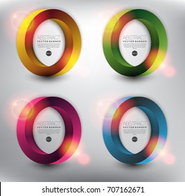 Abstract vector banner set of 4. Impossible circles. Isolated with realistic light and shadow on the light panel. Each item contains space for own text. Vector illustration. Eps10.