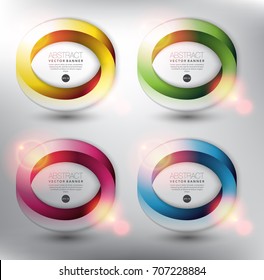 Abstract vector banner set of 4. Impossible circles. Isolated with realistic light and shadow on the light panel. Each item contains space for own text. Vector illustration. Eps10.