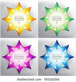 Abstract vector banner set of 4. Colorful abstract star banners. Isolated on the light background. Each item contains space for own text. Vector illustration. Eps 10.