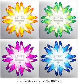 Abstract vector banner set of 4. Colorful wavy lines in circular form. Isolated on the white background. Each item contains space for own text. Vector illustration. Eps 10.