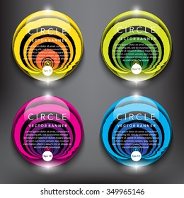 Abstract vector banner set. Glass marble with circular design. Colorful and glossy on black panel. Vector illustration. Eps10.