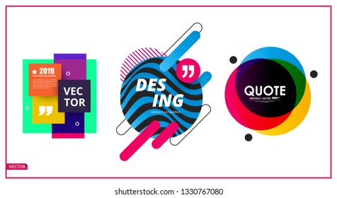 Abstract vector banner set. Modern geometric form various colors. Modern vector template, Template design logo, flyer or presentation. Minimal shapes composition. Flat design. Blue citation figure.