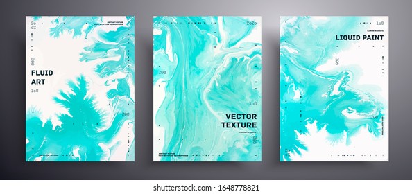 Abstract vector banner, set of modern design fluid art covers. Artistic background that can be used for design cover, invitation, flyer and etc. Blue and white universal trendy painting backdrop