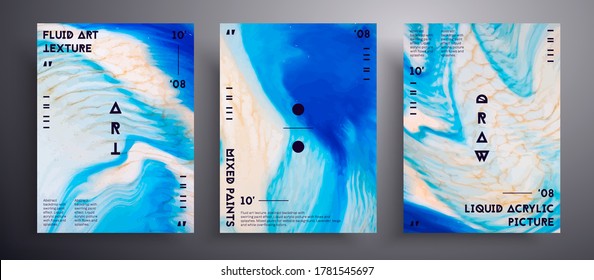 Abstract vector banner, set of modern design fluid art covers. Beautiful background that applicable for design cover, poster, brochure and etc. Blue and white universal trendy painting backdrop