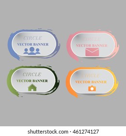 Abstract vector banner set. Paper round notes with swirl design. Colorful on the white panel. Vector illustration. Eps10.