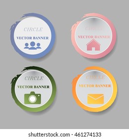 Abstract vector banner set. Paper round notes with swirl design. Colorful on the white panel. Vector illustration. Eps10.