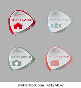 Abstract vector banner set. Paper round notes with swirl design. Colorful on the white panel. Vector illustration. Eps10.