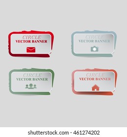 Abstract vector banner set. Paper round notes with swirl design. Colorful on the white panel. Vector illustration. Eps10.