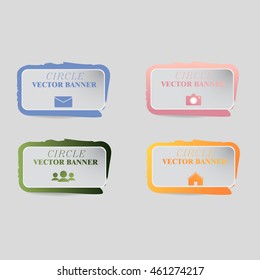 Abstract vector banner set. Paper round notes with swirl design. Colorful on the white panel. Vector illustration. Eps10.