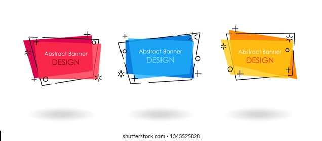 Abstract vector banner sticker set, flat geometric style. For use in brochure covers, mobile app interface. Promotion poster background