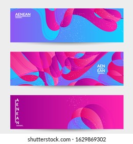 Abstract vector banner template with bright gradient wavy organic overlapping shapes grunge textured. Fluid wavy lines art. Disco music 80’s poster design. Social media frame or border.
