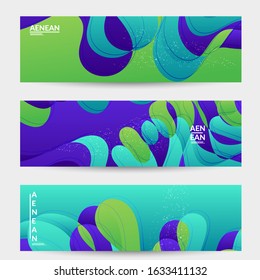 Abstract vector banner template with bright gradient wavy organic overlapping shapes grunge textured. Fluid wavy lines art. Template for seasonal sale advertising  marketing technology.