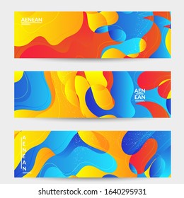 Abstract vector banner template with bright gradient wavy organic overlapping shapes grunge textured. Fluid wavy lines art. Disco music 80’s poster design. Social media frame or border.