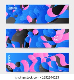 Plantilla de banner vectorial abstracta con formas orgánicas solapadas de gradiente brillante con textura gruesa. Líneas onduladas fluidas arte. Diseño de afiches de música Disco de los años 80. Marco o frontera de medios sociales.