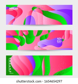 Abstract vector banner template with bright gradient wavy organic overlapping shapes grunge textured. Fluid wavy lines art. Template for seasonal sale advertising  marketing technology.