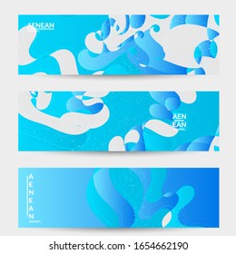 Abstract vector banner template with bright gradient wavy organic overlapping shapes grunge textured. Fluid wavy lines art. Template for seasonal sale advertising  marketing technology.