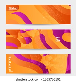 Abstract vector banner template with bright gradient wavy organic overlapping shapes grunge textured. Fluid wavy lines art. Template for seasonal sale advertising  marketing technology.