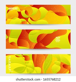 Abstract vector banner template with bright gradient wavy organic overlapping shapes grunge textured. Fluid wavy lines art. Disco music 80’s poster design. Social media frame or border.