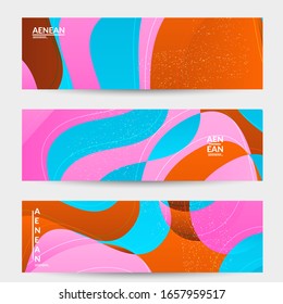 Abstract vector banner template with bright gradient wavy organic overlapping shapes grunge textured. Fluid wavy lines art. Disco music 80’s poster design. Social media frame or border.