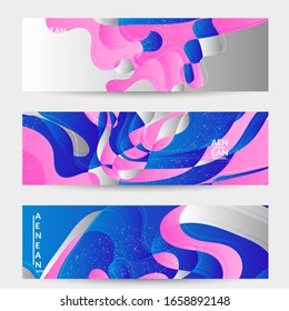 Abstract vector banner template with bright gradient wavy organic overlapping shapes grunge textured. Fluid wavy lines art. Template for seasonal sale advertising  marketing technology.