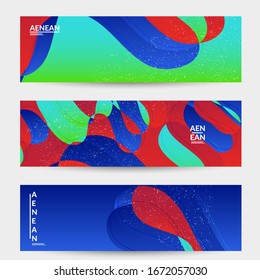 Abstract vector banner template with bright gradient wavy organic overlapping shapes grunge textured. Fluid wavy lines art. Template for seasonal sale advertising  marketing technology.