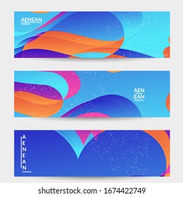 Plantilla de banner vectorial abstracta con formas orgánicas solapadas de gradiente brillante con textura gruesa. Fluid wavy lines art. Plantilla para la venta estacional de la tecnología de marketing publicitario.