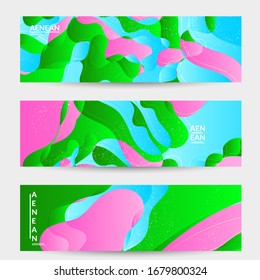 Abstract vector banner template with bright gradient wavy organic overlapping shapes grunge textured. Fluid wavy lines art. Template for seasonal sale advertising  marketing technology.