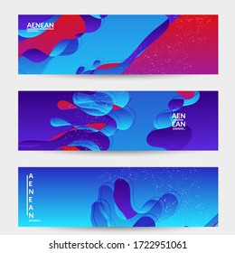 Plantilla de banner vectorial abstracta con formas orgánicas solapadas de gradiente brillante con textura gruesa. Fluid wavy lines art. Plantilla para la venta estacional de la tecnología de marketing publicitario.