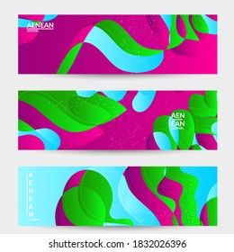 Abstrakte Vektorbanner-Vorlage mit hellen Farbverlauf-Wavy-Bio-überlappenden Formen grunge strukturiert. Fluid Wavy Linien Kunst. Template für saisonale Verkaufs-Werbetechnologie.