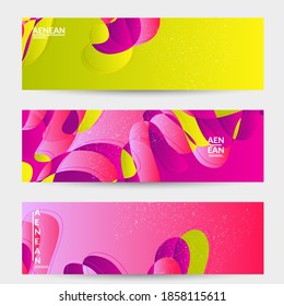 Abstract vector banner template with bright gradient wavy organic overlapping shapes grunge textured. Fluid wavy lines art. Template for seasonal sale advertising  marketing technology.