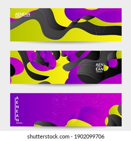 Abstract vector banner template with bright gradient wavy organic overlapping shapes grunge textured. Fluid wavy lines art. Template for seasonal sale advertising  marketing technology.