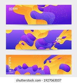 Abstract vector banner template with bright gradient wavy organic overlapping shapes grunge textured. Fluid wavy lines art. Disco music 80’s poster design. Social media frame or border.