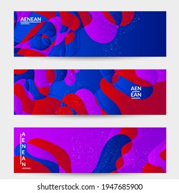 Plantilla de pancarta de vector abstracto con formas de solapamiento orgánico de gradiente brillante con textura gruesa. Líneas onduladas fluidas de arte. Diseño de afiches de música disco de los años 80. Marco o frontera de medios sociales.