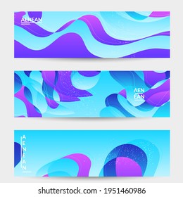 Abstract vector banner template with bright gradient wavy organic overlapping shapes grunge textured. Fluid wavy lines art. Template for seasonal sale advertising  marketing technology.