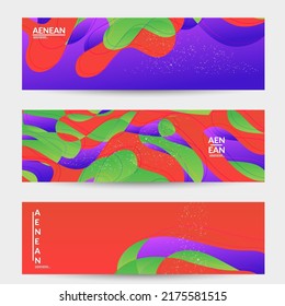 Abstract vector banner template with bright gradient wavy organic overlapping shapes grunge textured. Fluid wavy lines art. Disco music 80’s poster design. Social media frame or border.