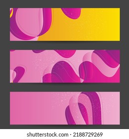 Abstract vector banner template with bright gradient wavy organic overlapping shapes grunge textured. Fluid wavy lines art. Disco music 80’s poster design. Social media frame or border.
