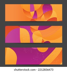 Abstract vector banner template with bright gradient wavy organic overlapping shapes grunge textured. Fluid wavy lines art. Disco music 80’s poster design. Social media frame or border.