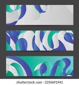 Abstract vector banner template with bright gradient wavy organic overlapping shapes grunge textured. Fluid wavy lines art. Disco music 80’s poster design. Social media frame or border.