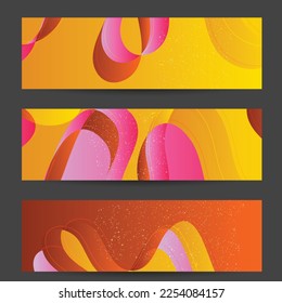 Abstract vector banner template with bright gradient wavy organic overlapping shapes grunge textured. Fluid wavy lines art. Disco music 80’s poster design. Social media frame or border.
