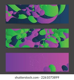 Plantilla de pancarta de vector abstracto con formas de solapamiento orgánico de gradiente brillante con textura gruesa. Líneas onduladas fluidas de arte. Diseño de afiches de música disco de los años 80. Marco o frontera de medios sociales.