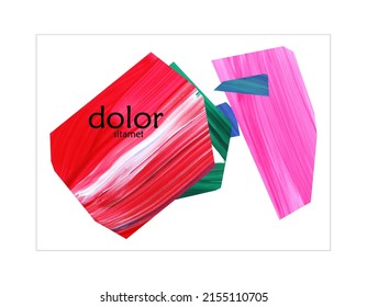 Abstract vector banner template with colorful bright acrylic textured shapes. Hand drawn collage art digital paint. Universal layout with multicolored paint brushed paper cut collage craft design.