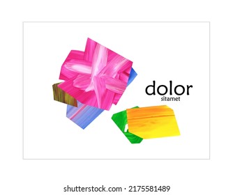 Abstract vector banner template with colorful bright acrylic textured shapes. Hand drawn collage art digital paint. Universal layout with multicolored paint brushed paper cut collage craft design.