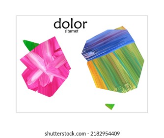 Abstract vector banner template with colorful bright acrylic textured shapes. Hand drawn collage art digital paint. Universal layout with multicolored paint brushed paper cut collage craft design.