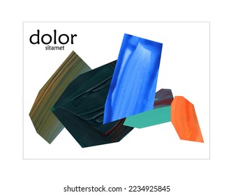 Abstract vector banner template with colorful bright acrylic textured shapes. Hand drawn collage art digital paint. Universal layout with multicolored paint brushed paper cut collage craft design.