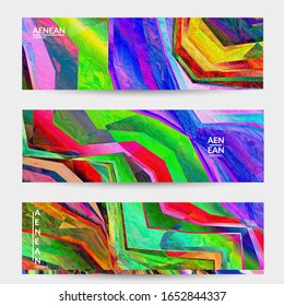 Abstract vector banner template. Diagonal geometric vibrant colored pattern. Polarized light in microscopic view crystal structure. Dynamic computer filtered multicolored artistic textured background