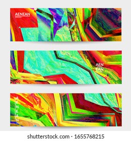 Abstract vector banner template. Diagonal geometric vibrant colored pattern. Polarized light in microscopic view crystal structure. Dynamic computer filtered multicolored artistic textured background